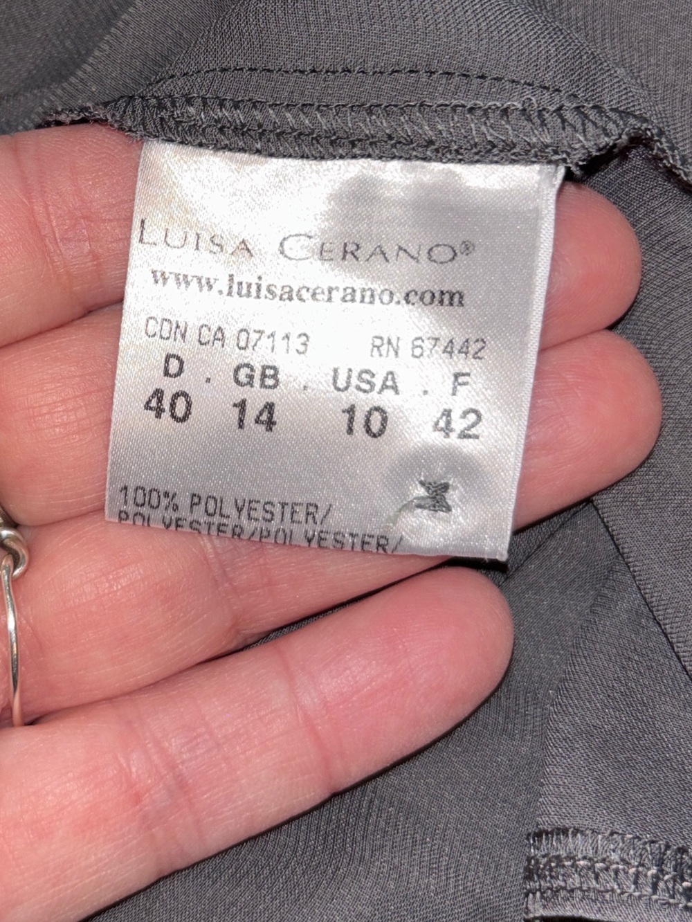 LUISA CERANO Gray Satin Tie-Neck Blouse Size 10 - Picture 9 of 12